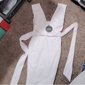 Nookie White V-Neck Tie-Waist Dress 🤍